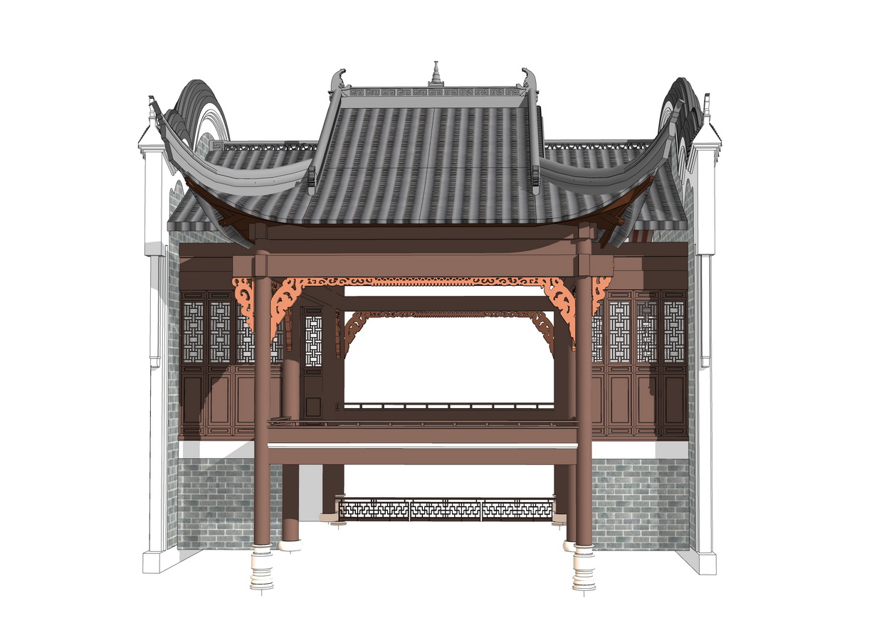中式戏楼su模型