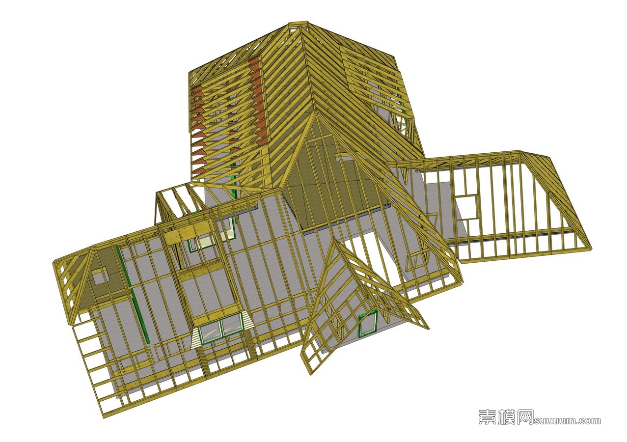 素模网 建筑 建筑小品 建筑构件 屋顶内部框架结构su模型普通会员 id