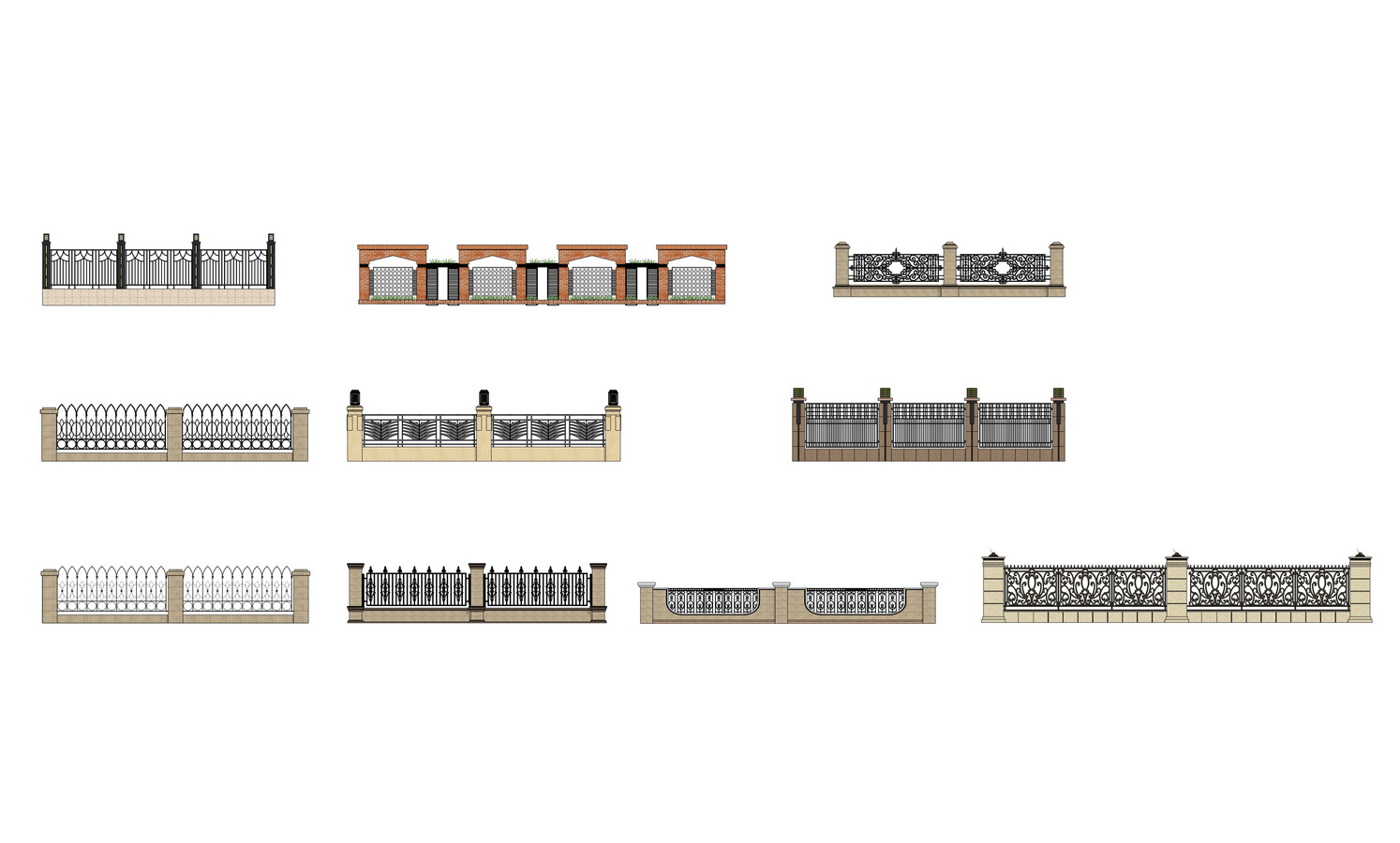 欧式铁艺围墙组合su模型