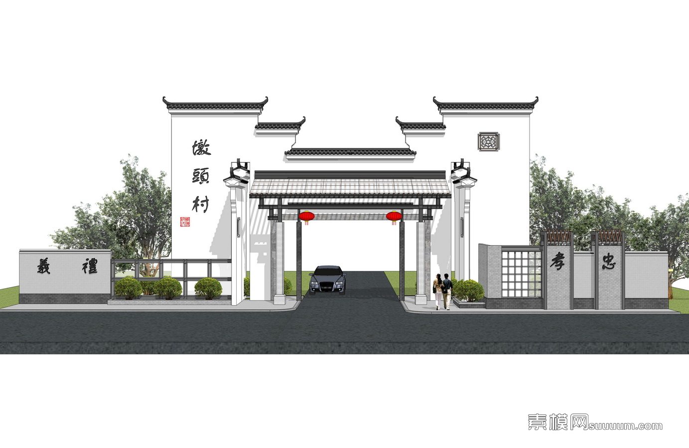 中式徽派庭院门头3d模型下载_ID10139127_3dmax免费模型-欧模网