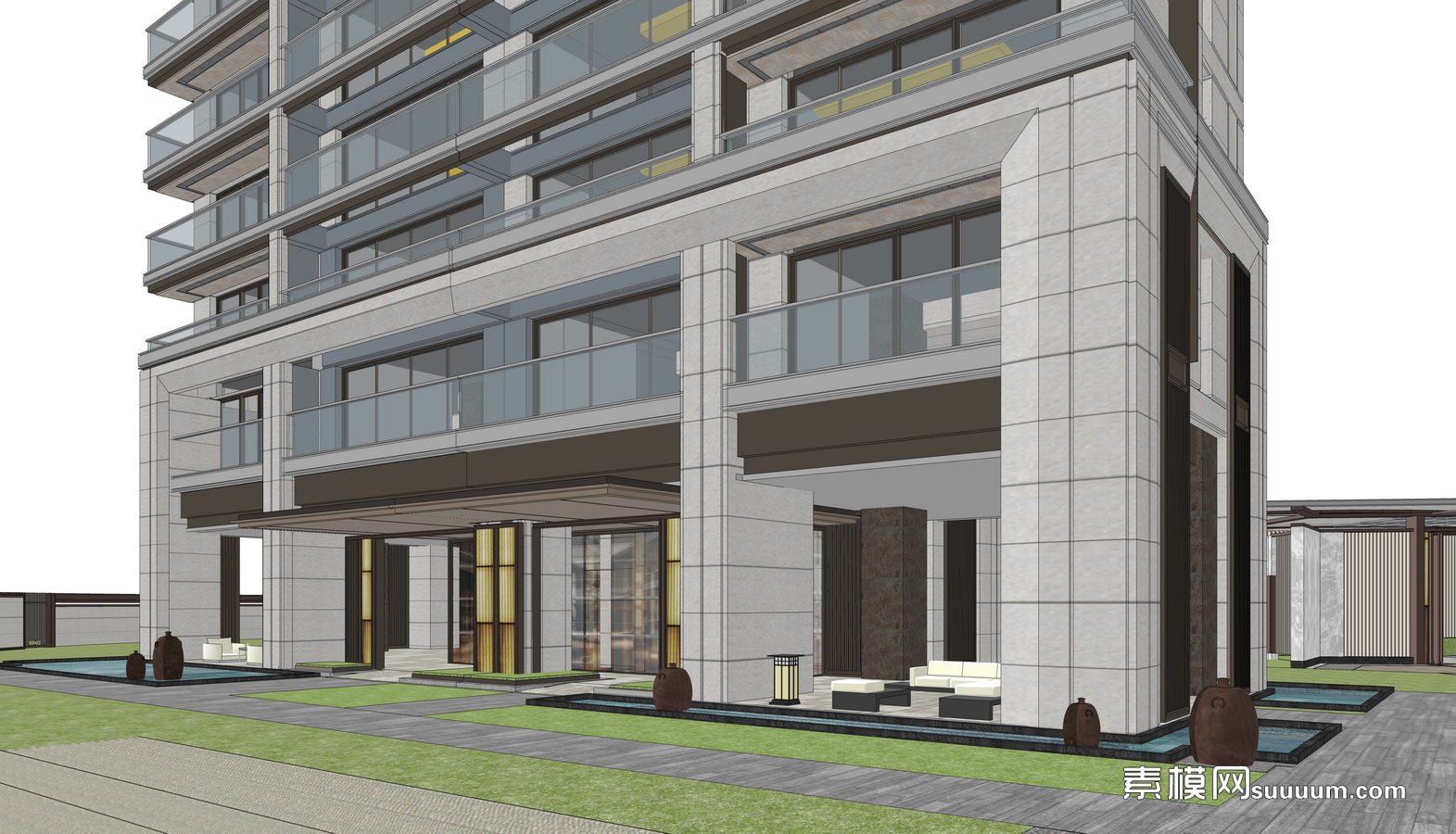 素模网 建筑 现代典雅高层住宅模型 背影 普通会员 id:33051复制