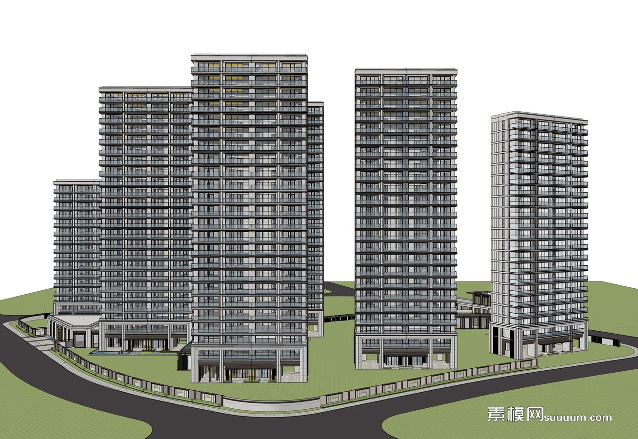 素模网 建筑 现代典雅高层住宅模型 背影 普通会员 id:33051复制
