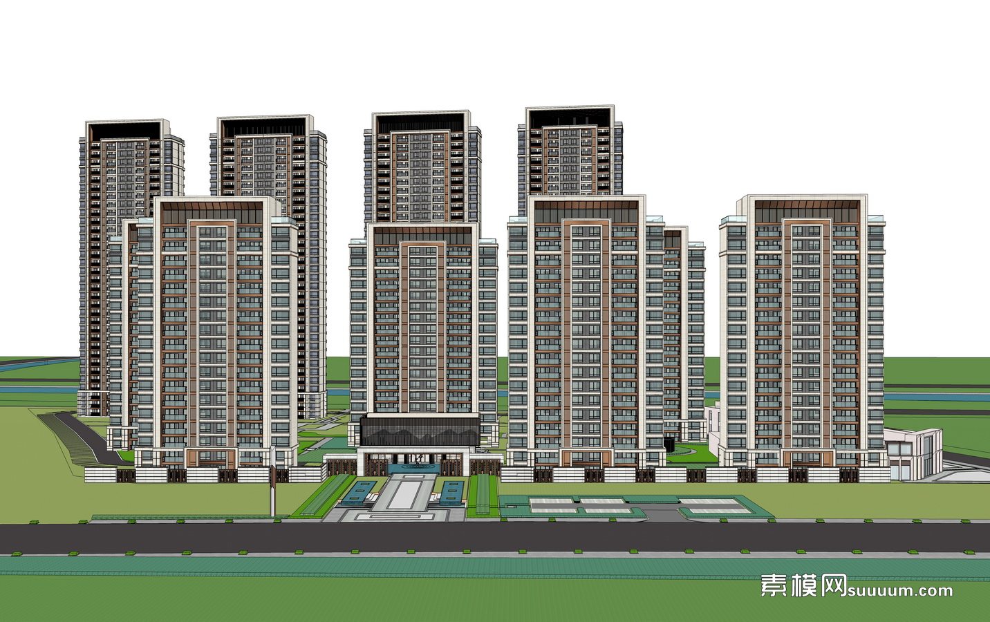 素模网 建筑 现代典雅高层住宅模型 普通会员 id:33071复制 3.