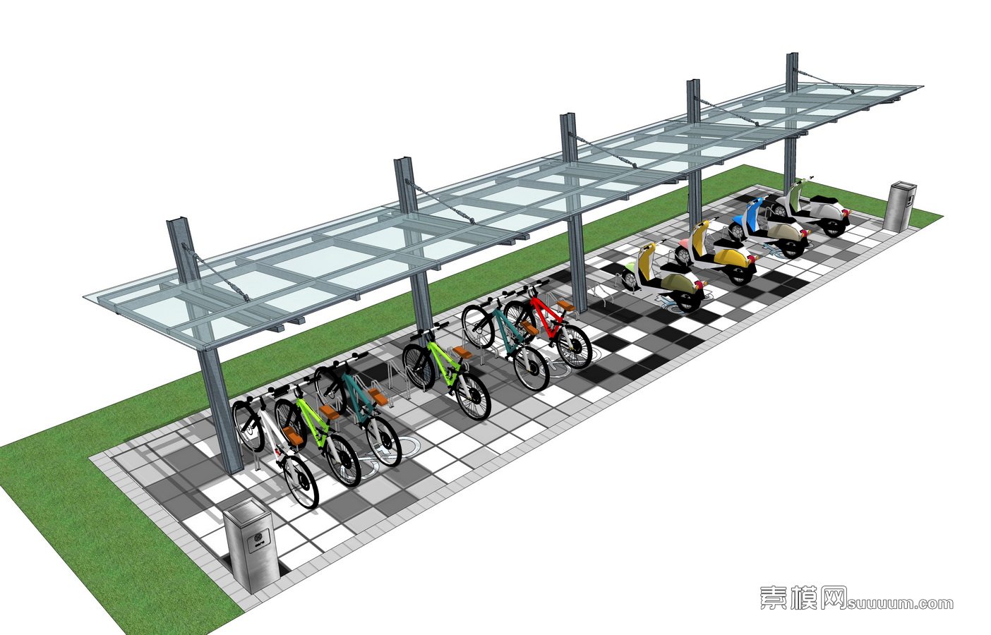 自行车停车棚su模型