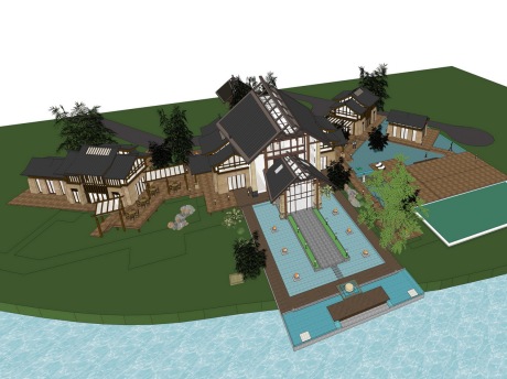 泰式度假酒店SU模型