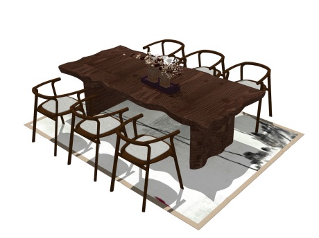 新中式餐桌椅组合SU模型