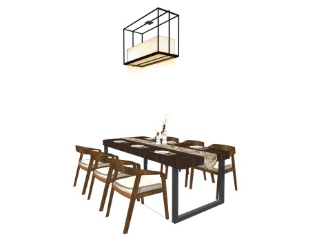中式餐桌椅组合SU模型