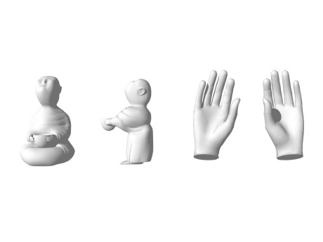 石头娃娃手势雕塑组合SU模型
