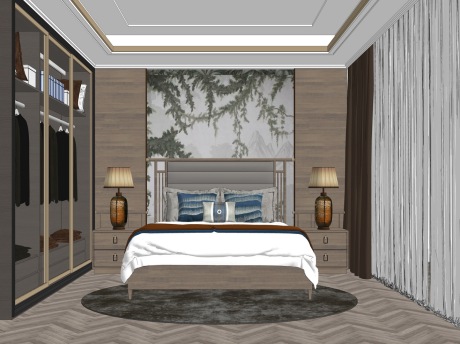 新中式卧室SU模型