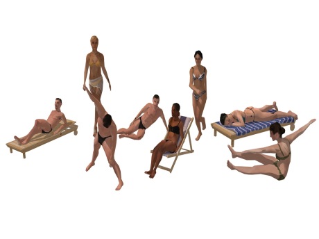 3D沙滩人物组合SU模型