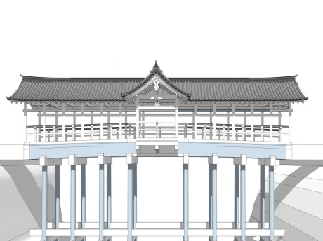 日式寺庙通天桥SU模型