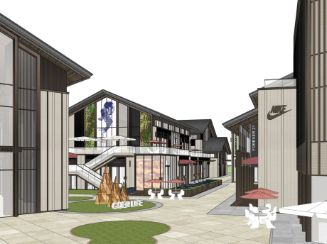 新中式商业街SU模型