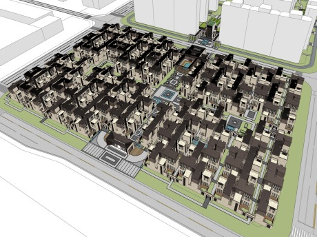 新亚洲别墅区+小高层SU模型