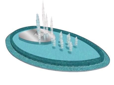现代水景喷泉SU模型