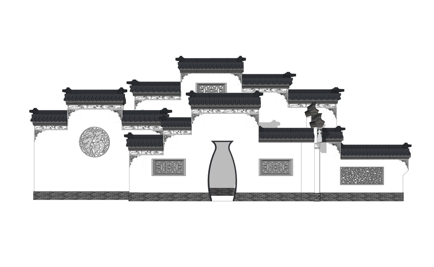中式马头墙su模型