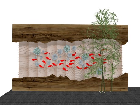 新中式鱼群景墙SU模型