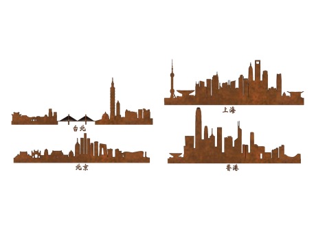 城市锈板剪影SU模型