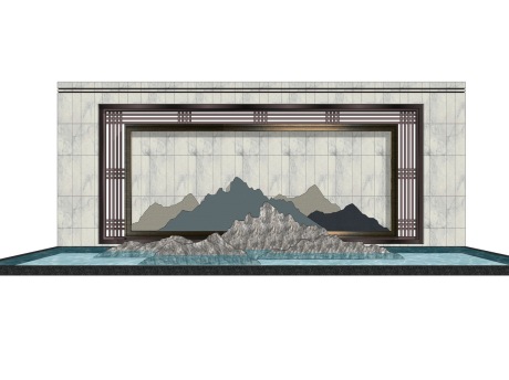 中式山水景墙SU模型