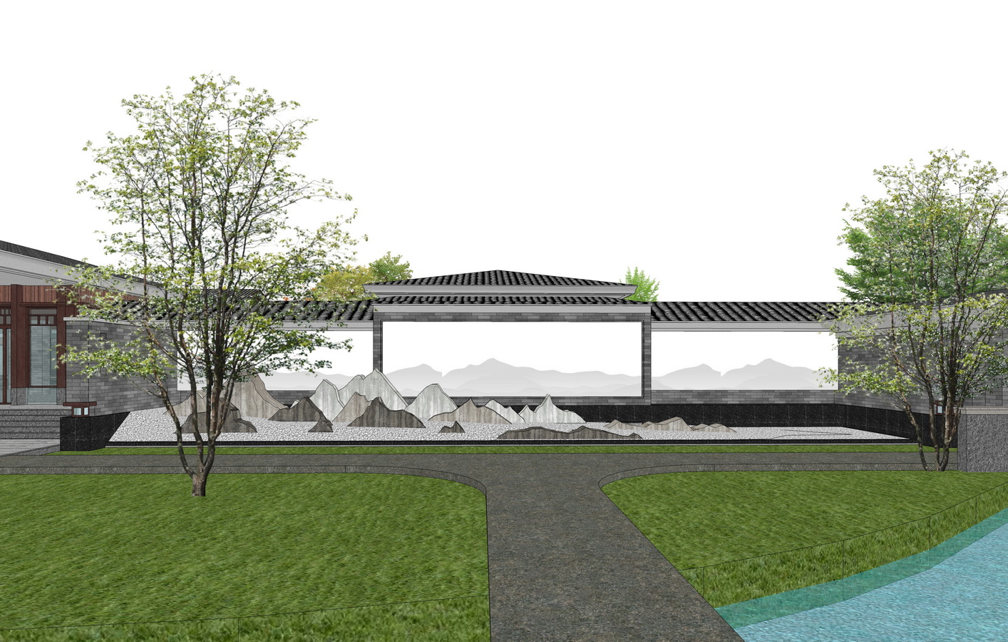 中式会所景观su模型