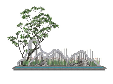 中式山水镂空景墙SU模型