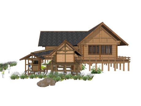 中式木屋别墅SU模型