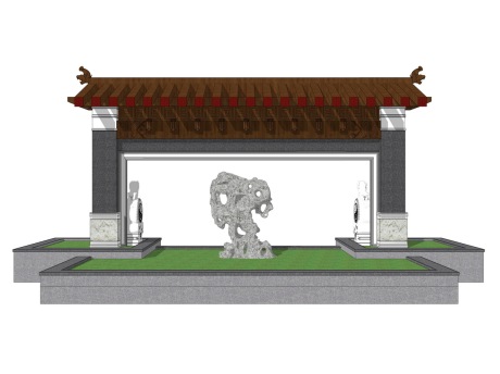 中式太湖石文化景墙SU模型