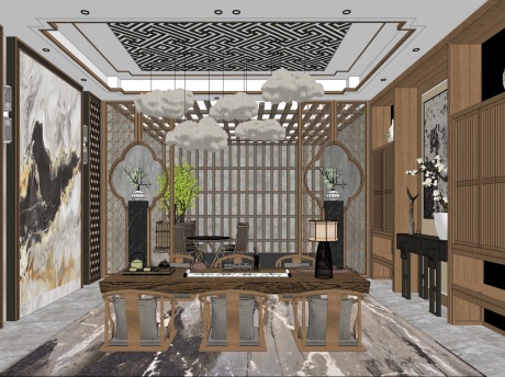 新中式茶室SU模型
