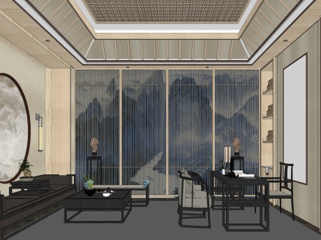 新中式书房茶室SU模型
