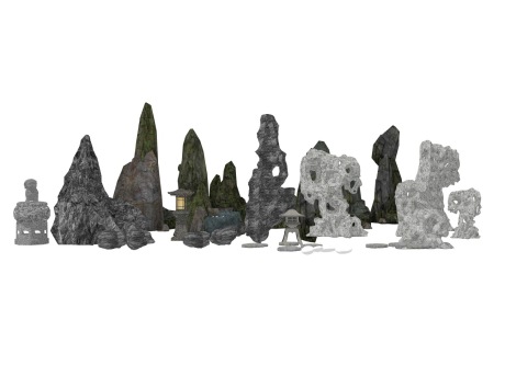 中式假山石头组合SU模型