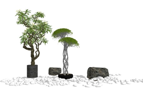 中式盆栽盆景组合SU模型