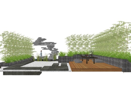 中式屋顶花园SU模型