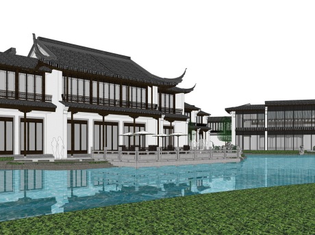 中式古建园林酒店SU模型