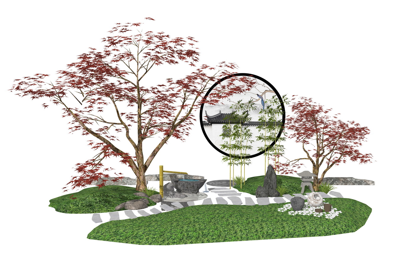 新中式景观节点su模型
