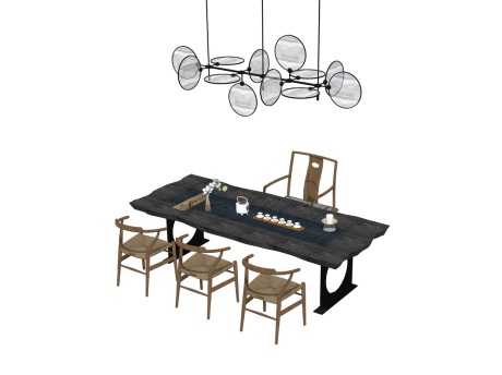 中式茶桌椅组合SU模型