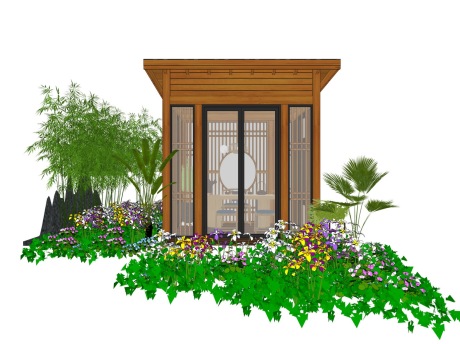 新中式屋顶花园茶室SU模型