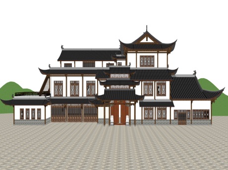 传统中式茶楼SU模型