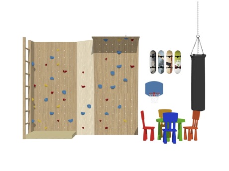 儿童攀岩墙桌椅玩具组合SU模型