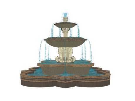 欧式水钵水景喷泉SU模型