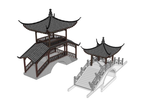中式风雨桥组合SU模型