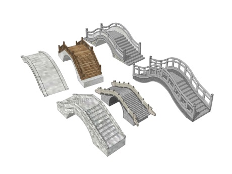 中式石拱桥组合SU模型