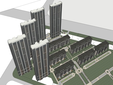 现代高层住宅+新亚洲别墅SU模型