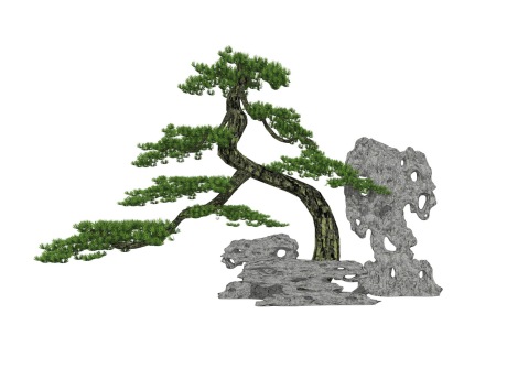 太湖石松树组合SU模型