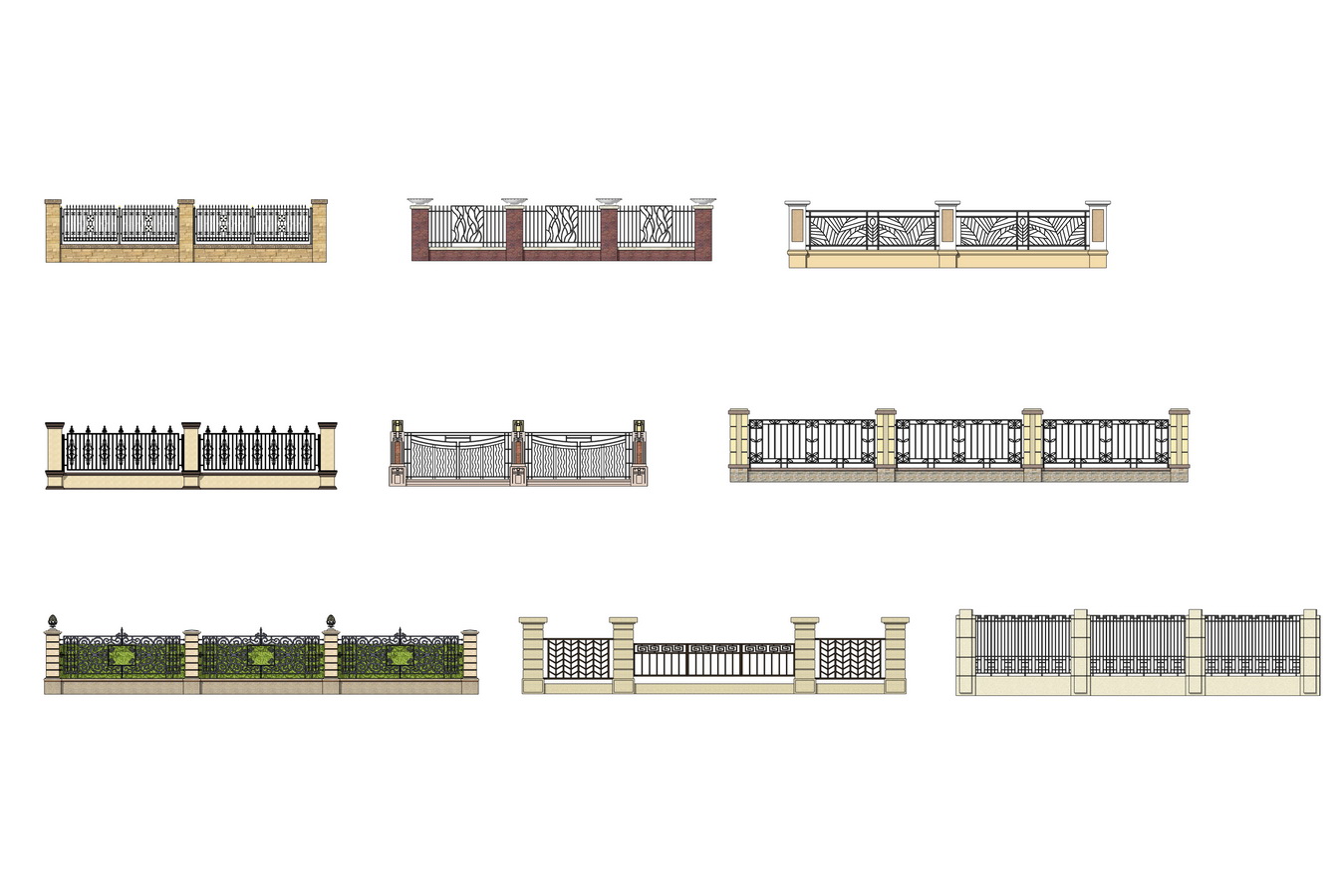 欧式铁艺围墙组合su模型