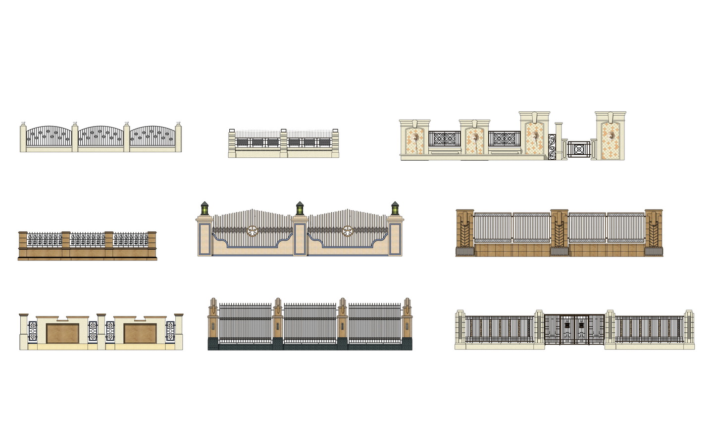 欧式铁艺围墙组合su模型