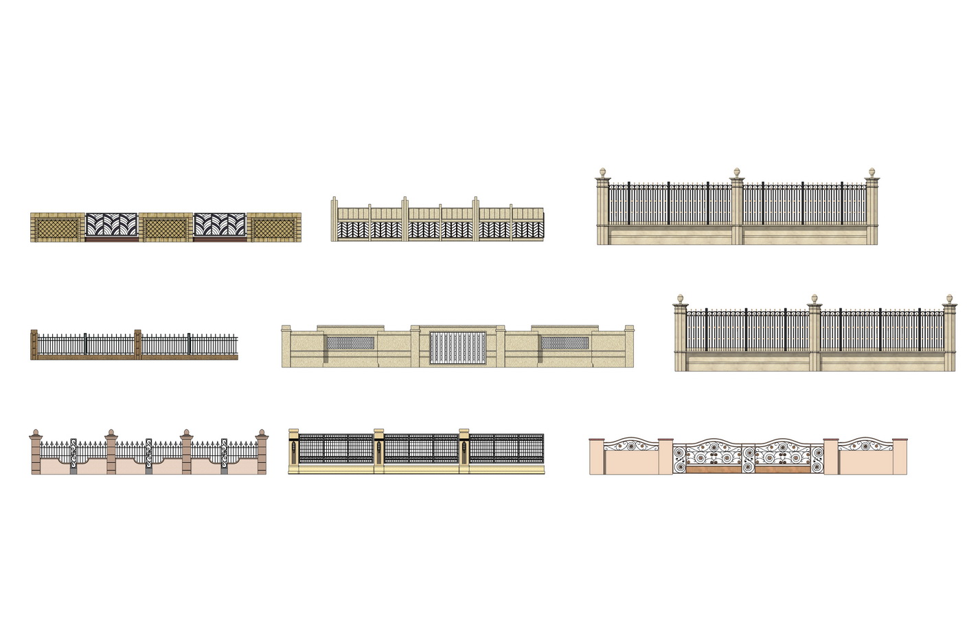 欧式铁艺围墙组合su模型