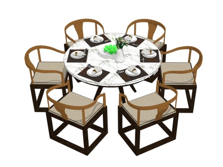 现代圆餐桌椅组合SU模型