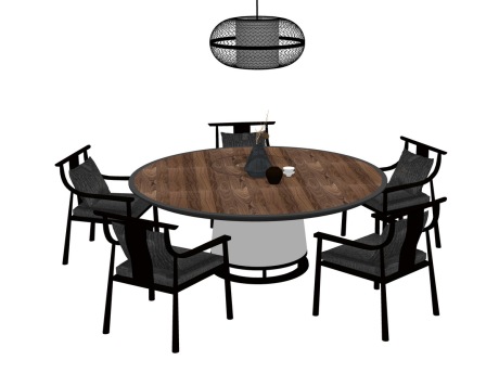 中式圆餐桌椅组合SU模型