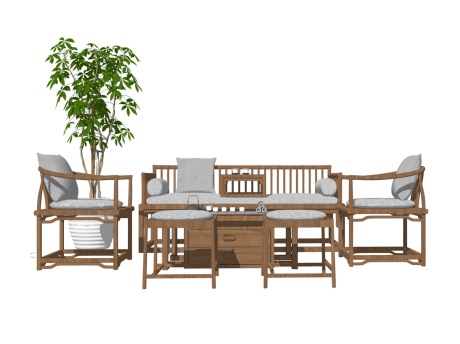 新中式沙发茶几组合SU模型