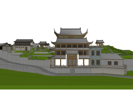 中式寺庙SU模型