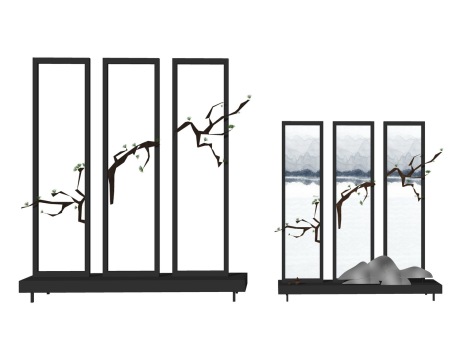 中式屏风摆件SU模型